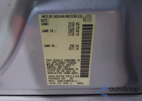 2013 Nissan Altima 2.5 из США, поврежденный, VIN 1N4AL3AP7DC281250